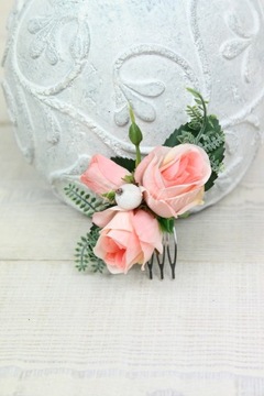 Гребень для волос маленькая розочка ЛОСОСЬ подружка невесты на свадьбу