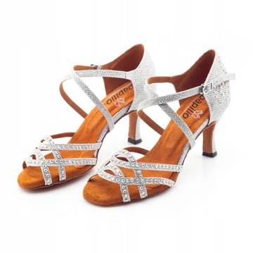 BUTY DO TAŃCA TANECZNE Z CEKINAMI SREBRNE 7,5cm