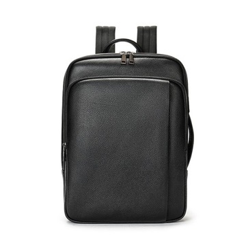 Мужской кожаный деловой рюкзак, черный ноутбук