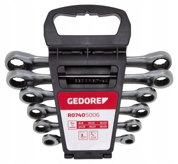 GEDORE Zestaw kluczy oczkowych z grzechotką podwójną 8 - 19 mm 6 części