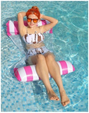 Матрас Гамак Надувный для плавания с сетчатыми розовыми полосками