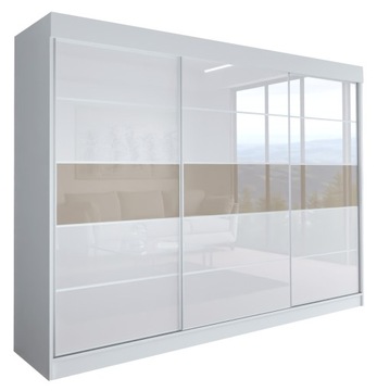 SZAFA MILAN - 3D 160 CM - BIAŁA GARDEROBA - lacobel biały / cappucino