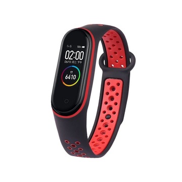 XIAOMI PASEK OPASKA MI BAND 3/4 PERFOROWANA CZARNO CZERWONA ZAMIENNA