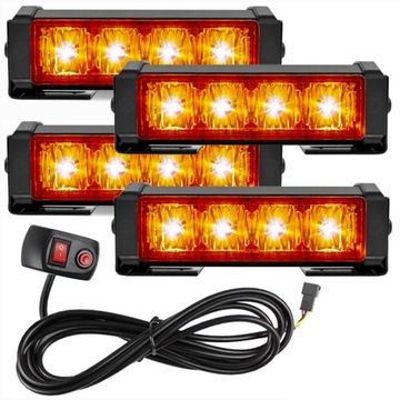 DIODOWE KOGUTY 4LED STROBOSKOPY LAMPY OSTRZEGAWCZE 12V 24V ORANGE KPL 4 SZT
