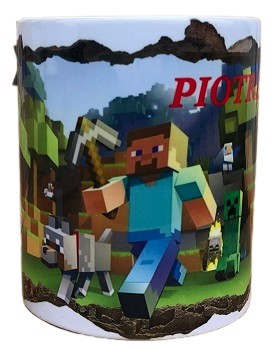 KUBEK MINECRAFT DLA DZIECKA GRACZ PREZENT + IMIĘ KARTONIK