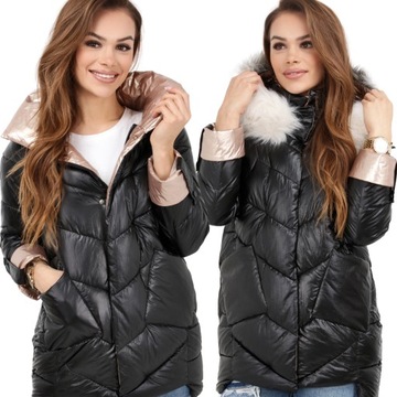 KURTKA DAMSKA PARKA PŁASZCZ PIKOWANA ZIMA Z KAPTUREM CIEPŁA KOL 48 4XL 2232