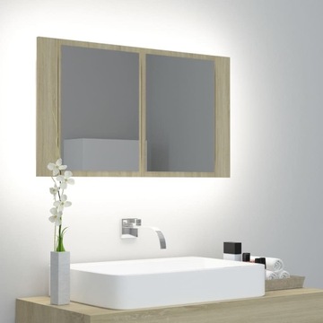 Szafka łazienkowa z lustrem i LED, dąb sonoma, 80x12x45 cm