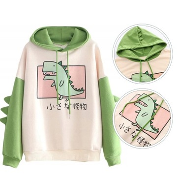 BLUZA DAMSKA Z KAPTUREM Z JAPOŃSKIM DINOZAUREM, M