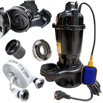 POMPA DO WODY SZAMBA ŻELIWO Z ROZDRABNIACZ 4150W PŁYWAK + WĄŻ 20M MS-4010