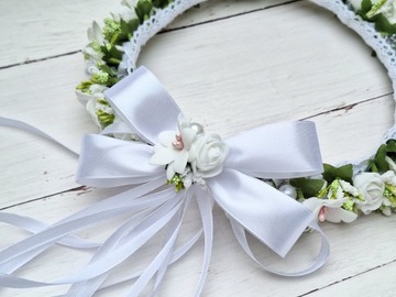 Нежный венок для причастия с жемчугом, элегантный белый, ручная работа.