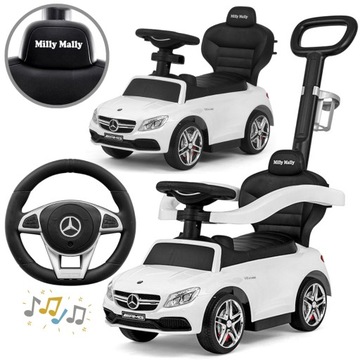 Jeździk pchacz jeździk z rączka 2w1 MERCEDES-AMG C63 Biały Milly Mally