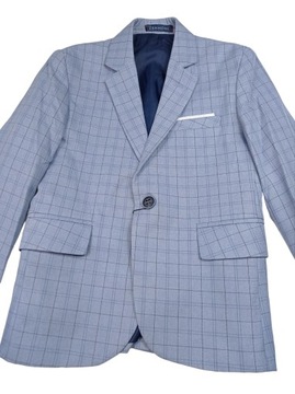 Деловой пиджак для мальчика, синий в клетку, 164