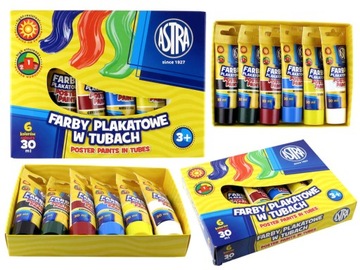 Farby plakatowe Astra 6 kolorów 30 ml w tubkach