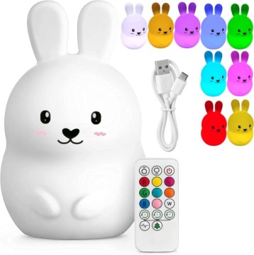 Нічник для дитини сенсорна силіконова кролик USB RGB LED біла
