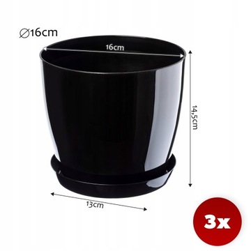 3 цветочных горшка 16 см с крышкой и черной подставкой