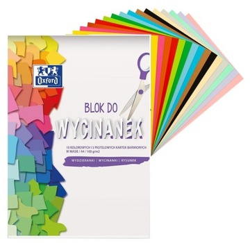 BLOK DO WYCINANEK OXFORD A4 10 KOLOROWYCH + 5 PASTELOWYCH KARTEK 100 G/M2