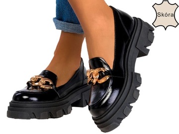 MOKASYNY PÓŁBUTY NA PLATFORMIE SKÓRA ŁAŃCUCH r 39