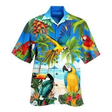 Męska hawajska luźna koszula plażowa z krótkim rękawem i nadrukiem