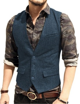 Mens Classic Herringbone Tweed Wool Suit Vest V Ne