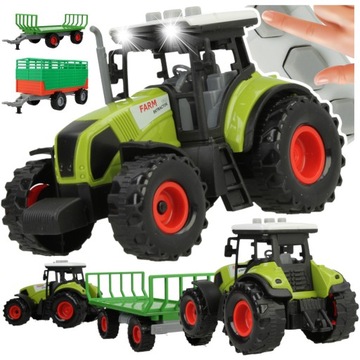 TRAKTOR CIĄGNIK + 2 przyczepy ROLNICZE NAPĘD ŚWIATŁA DŹWIĘK ZESTAW FARMERA