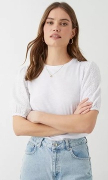 BIAŁY BAWEŁNIANY TOP AŻUROWE HAFROWANE RĘKAWY KRÓTKIE DOROTHY PERKINS M