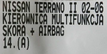 NISSAN TERRANO II 02-06 VOLANT MULTIFUNKČNÍ KŮŽE + AIRBAG