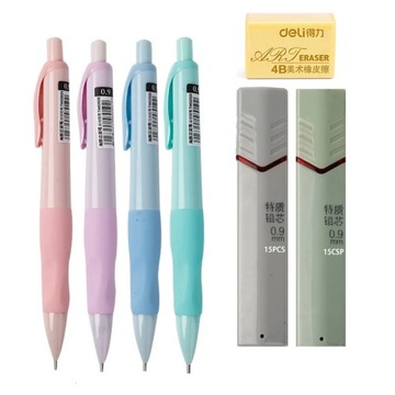 4Pcs Mechanical Pencils Set0.5/0.7/0.9/2.0MM Leads 2B School Art Writing
