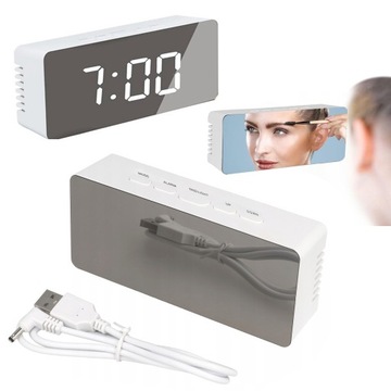 BUDZIK CYFROWY ZEGAREK LED TERMOMETR USB LUSTRO