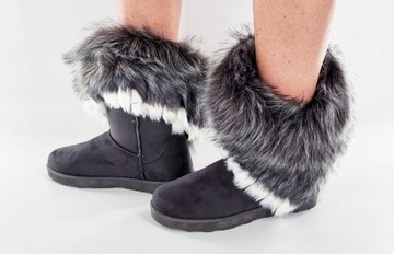 SZARE ESKIMOSKI ŚNIEGOWCE BUTY BOTKI Z FUTREM 37