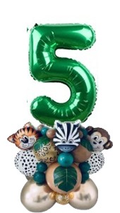 ZESTAW BALONY CYFRA 5 ZOO ZIELONE ZŁOTE URODZINY