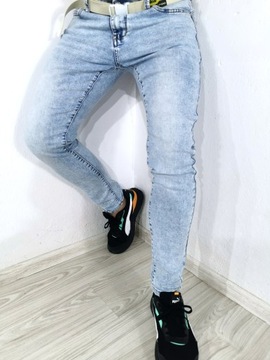Spodnie męskie jeans jasno niebieskie gładkie pasek gratis RM 29