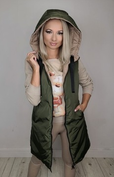 ЖИЛЕТ ЖЕНСКИЙ ДВУСТОРОННИЙ, С РУКАВАМИ С КАПЮШОНОМ, ТЕПЛЫЙ, стеганый, размеры S-7XL