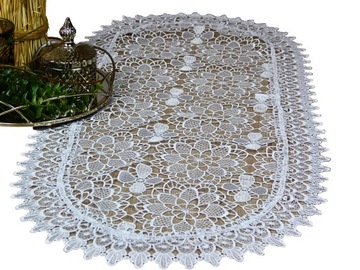 Bieżnik z gipiury na ławę, bieżnik dekoracyjny 50x100cm owal biały LUSIA