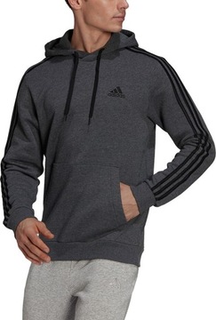 BLUZA MĘSKA ADIDAS ESSENTIALS FLEECE 3-STRIPES HOODIE CIEMNOSZARA r M