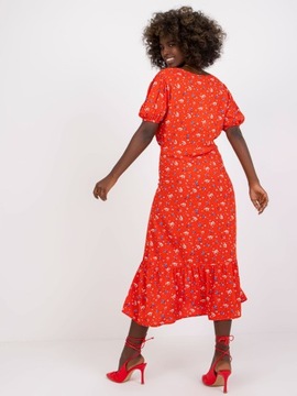 Czerwona sukienka midi w kwiatowy print S
