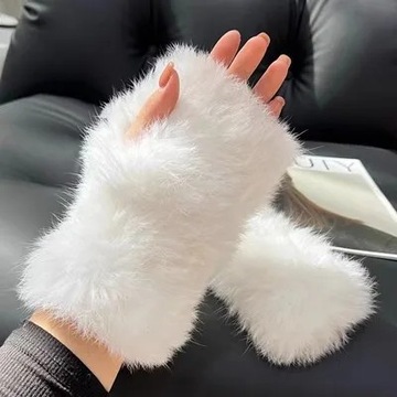 2023 New Women Knit Fur Mitten Girls 100% Real Genuine Knitted Rabbit Fur