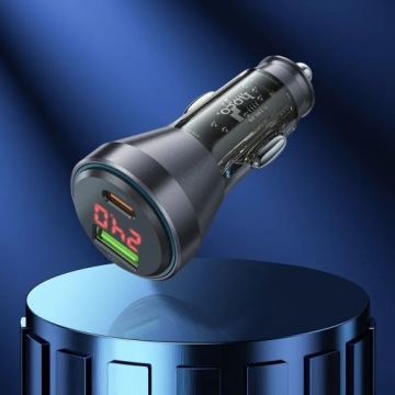 Автомобильное зарядное устройство HOCO USB A + Type C с дисплеем + кабель Type C – L