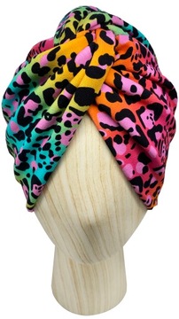 Czapka Turban Cienki Jersey Panterka Pomarańczowa