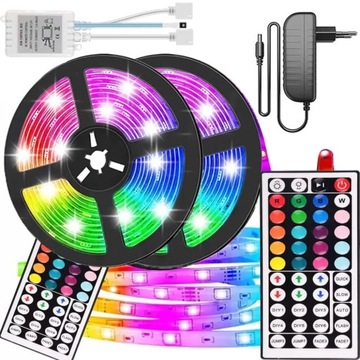 TAŚMA LED SMD WODOODPORNA 10M RGB KOLOROWA NA PILOT 2 x 5M PASEK LED 12V