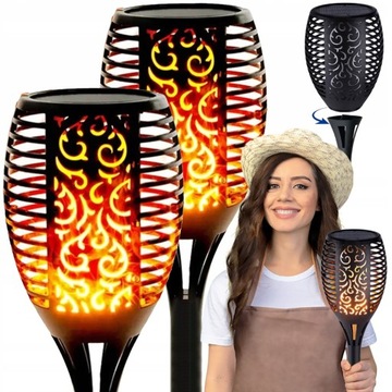 2x LAMPA SOLARNA POCHODNIA XXL 78 CM EFEKT PŁOMIENIA LAMPKI OGRODOWE OGIEŃ