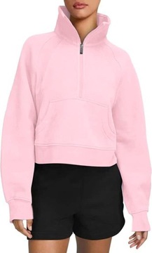 Женский свитер с молнией до половины, толстовка с длинными рукавами, воротник-стойка, топ с карманом-кенгуру