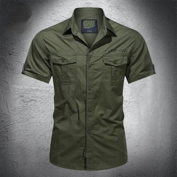 New Mens Military Shirt Short Sleeve Cargo Shirts Cotton Casual Solid Shirt