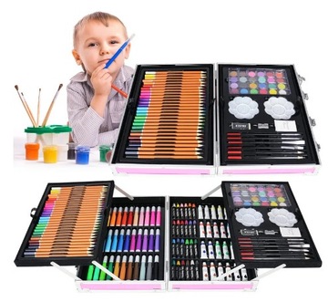 Zestaw artystyczny PLASTYCZNY do malowania rysowania WALIZKA 145 elementów