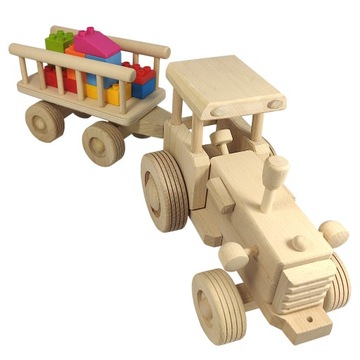 Drewniany TRAKTOR Z PRZYCZEPKĄ Ciągnik Zabawka Dla Dzieci