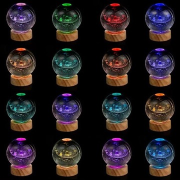 СВЕТОДИОДНАЯ ХРУСТАЛЬНАЯ НОЧНАЯ ЛАМПА СОЛНЕЧНАЯ СИСТЕМА 3D ШАРОВОЕ ОСВЕЩЕНИЕ 16 ЦВЕТОВ