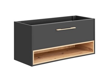 Szafka Łazienkowa Wisząca Pod Umywalkę 120CM Szuflada Półka Grafit Mat/ Dąb