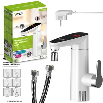 PRZEPŁYWOWY PODGRZEWACZ WODY ELEKTRYCZNY 3000W KRAN BATERIA WYLEWKA VAYOX