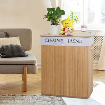 БАМБУКОВАЯ КОРЗИНА ДЛЯ БЕЛЬЯ, ДВУХКОМБОННЫЙ КОНТЕЙНЕР, 100 Л