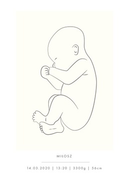 Plakat Prezent Metryczka Noworodka Żółta 50x70