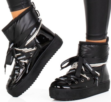 ЧЕРНЫЕ СНЕЖНЫЕ БОТИНКИ, УТЕПЛЕННЫЕ, ТЕПЛЫЕ БОТИНКИ-СЛИПОНЫ 38